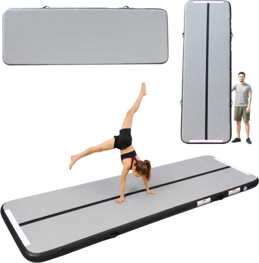 Air track inflatable gymnastics mat 400 × 100 × 10 cm grey