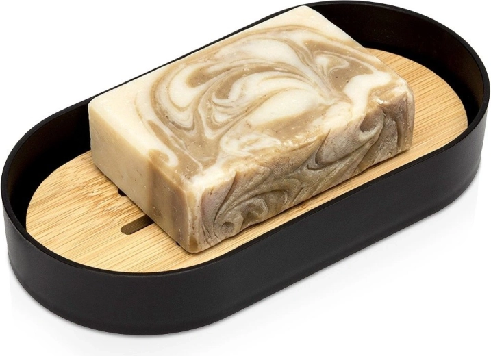 Black soap dish with bamboo insert 16.5 × 8.5 cm Vilde