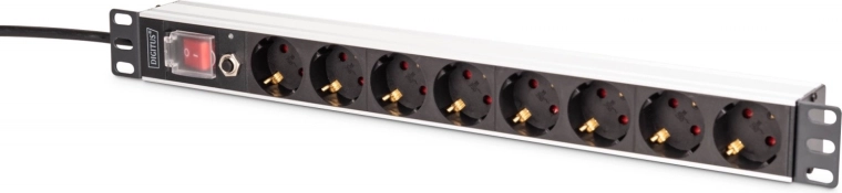 Rack PDU 19'' strip with overload protection, 8 Schuko sockets, 2 m cable, 16 A, aluminum