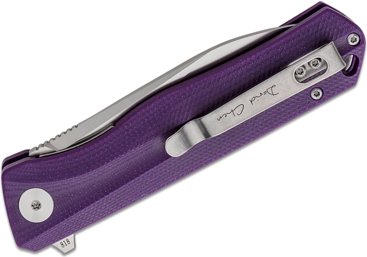 Ergonomiška violetinė G10 rankena su klipsu