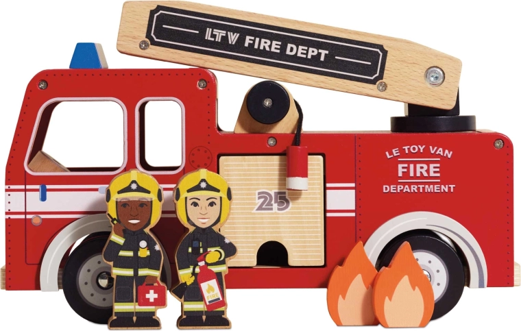 Wooden fire truck with ladder and figures Le Toy Van