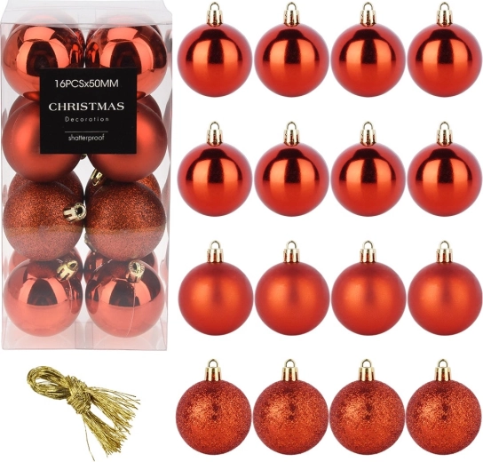 Shatterproof Red Christmas Baubles 5 cm, Set of 16