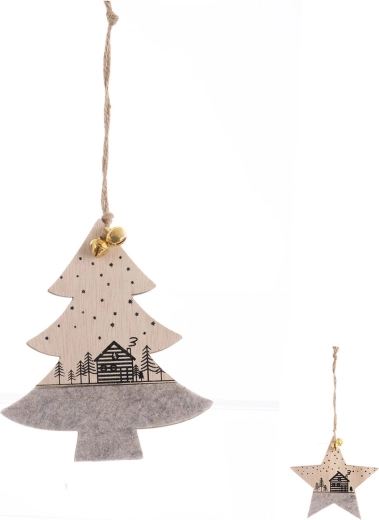 Hanging Christmas ornament made of wood and felt, beige, 11 × 13 cm (2 variants)