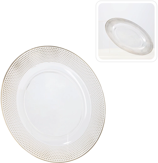 Skaidri apvali auksinė serviravimo lėkštė 33 cm (6 vnt.)