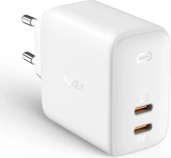 Tinklinis įkroviklis AUKEY Omnia Duo PA-B4, 2× USB‑C, Power Delivery 3.0, GaN, 65 W, baltas