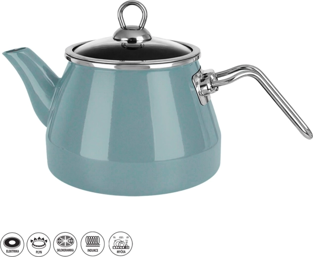 Enamel Teapot green trim 2 l