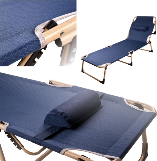 LUARO Folding Camping Cot with Adjustable Backrest, 193 cm – Navy Blue