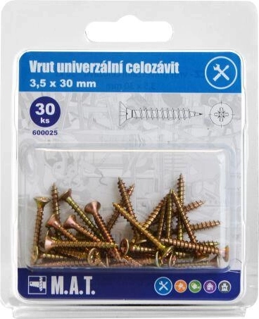 Universal full-thread screws 3.5 × 30 mm, zinc-plated, 30 pcs