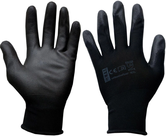 Protective gloves PURE BLACK PU, size 10 (XL)