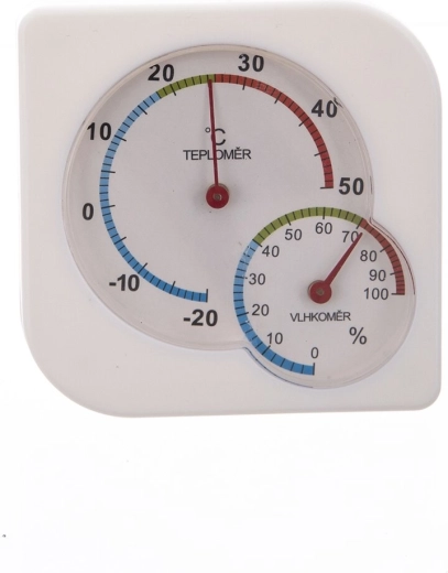 Analoginis vidaus termometras ir drėgmės matuoklis 7,5 × 7,5 cm, baltas