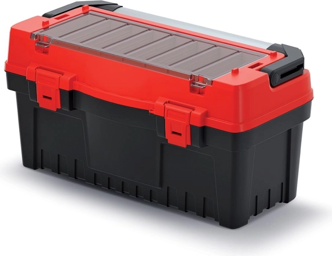 Įrankių dėžė EVO su metaline rankena ir pertvaromis, 594 × 288 × 308 mm, raudona