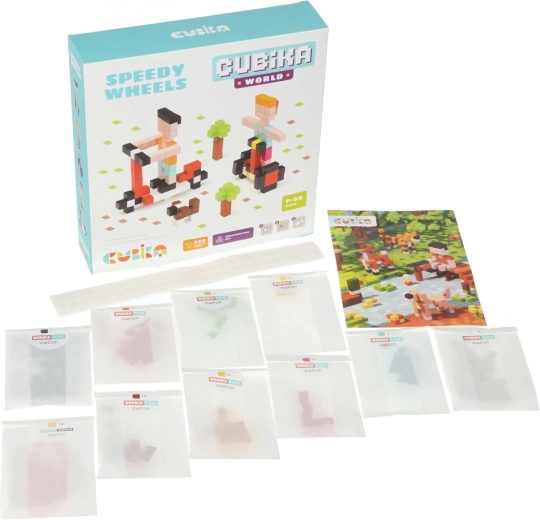 CUBIKA 15290 Pixel „Greiti ratai“ – medinė 3D konstravimo dėlionė, 200 kubelių