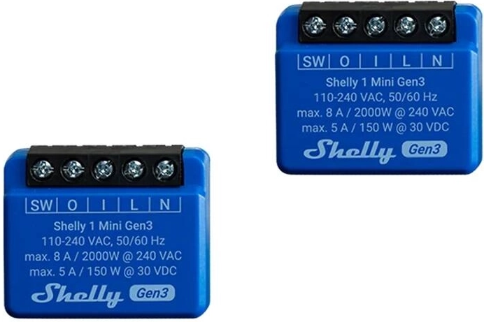Shelly 1 Mini Gen3 smart relay set (2 pcs) Wi‑Fi/Bluetooth