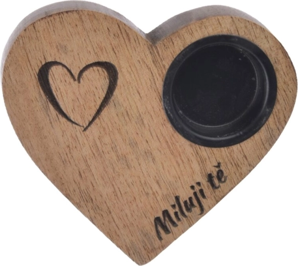 Heart-shaped mango wood candle holder “I love you”