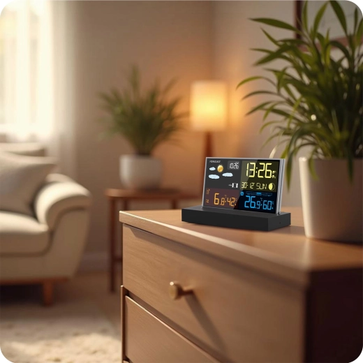 DCF clock, alarm, and comfort environment