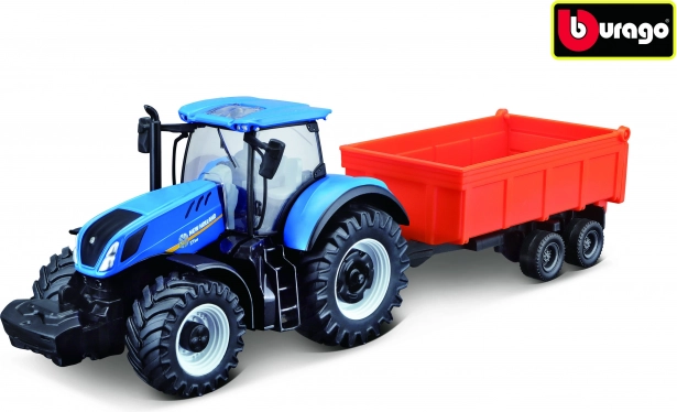 Bburago Farmland traktorius NEW HOLLAND T7.315 HD su verčiamąja priekaba 10 cm