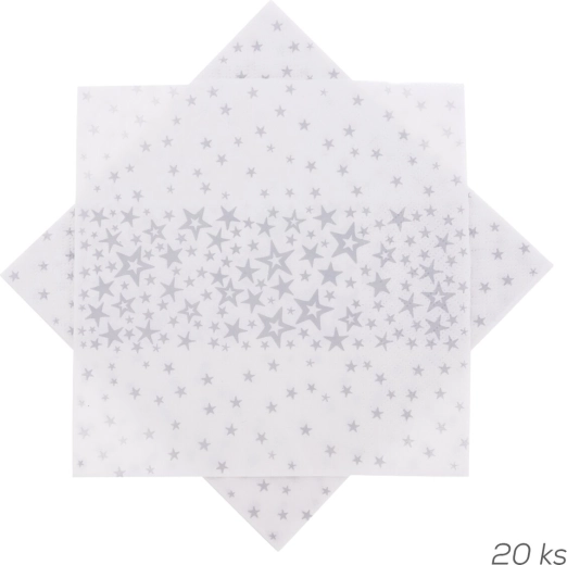Sidabrinės popierinės servetėlės su žvaigždėmis 33 × 33 cm, 20 vnt.