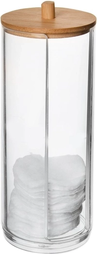 WHITNEY Acrylic Cotton Pad Dispenser with Bamboo Lid