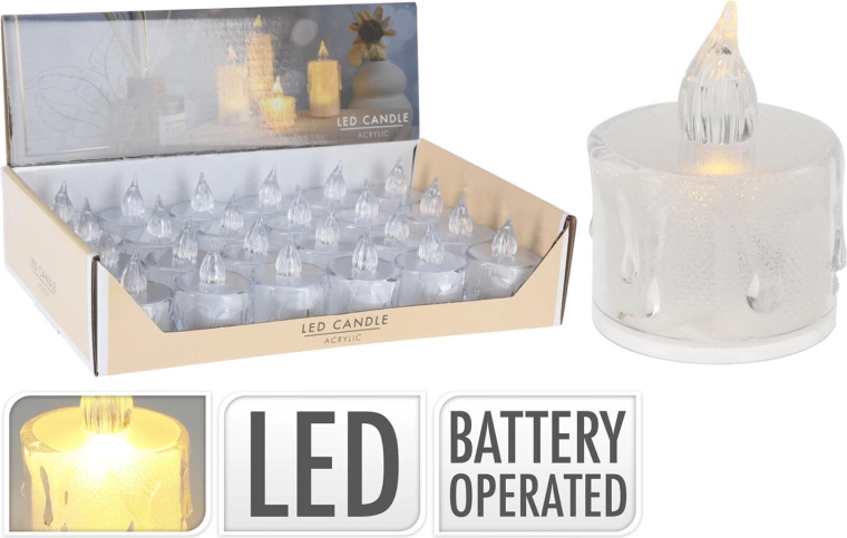 LED arbatinė žvakė balta 3,6 × 5 cm su baterijomis