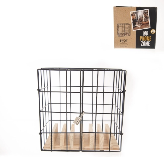 Lockable wooden and metal phone safe 19 × 11 × 19 cm