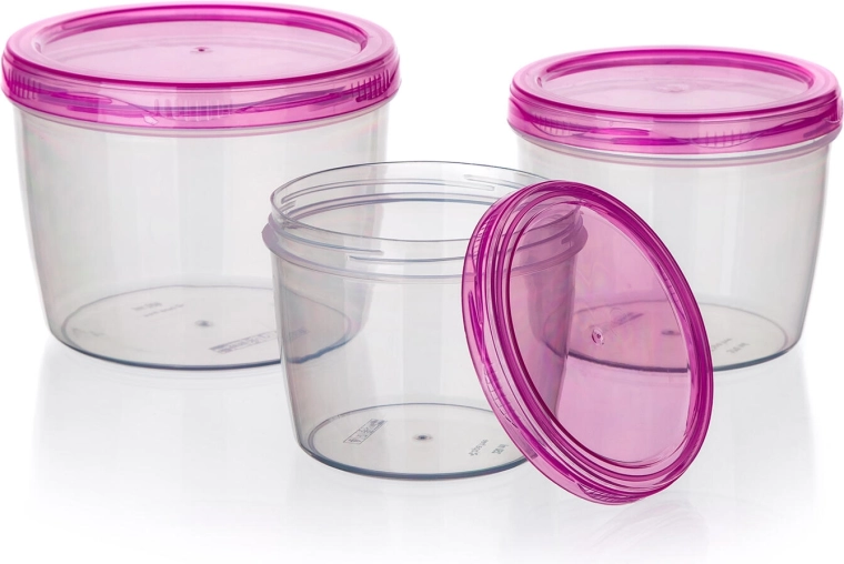 Set of Round Plastic Food Containers, 3 pcs