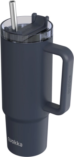 Stainless steel thermal mug Quokka Stream with straw, black, 950 ml