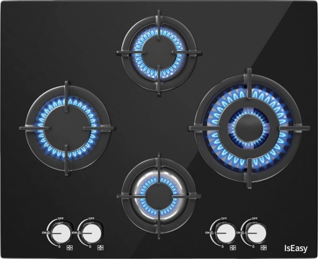 Iseasy 60 cm Glass Gas Hob with 4 Burners