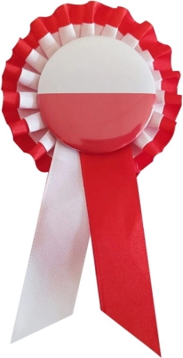 Cockade in white–red colors with pin fastener