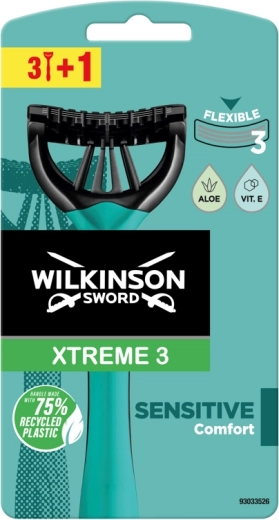 Wilkinson Xtreme 3 Sensitive vienkartiniai skutimosi peiliukai jautriai odai (3+1 vnt.)