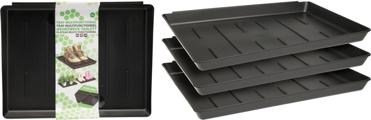 Daugiafunkcis plastikinis padėklas 35 × 27 × 3 cm, juodas (3 vnt. rinkinys)
