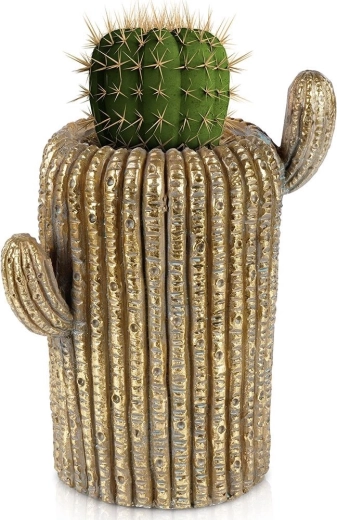 Golden cactus-shaped flower pot 34.5 cm