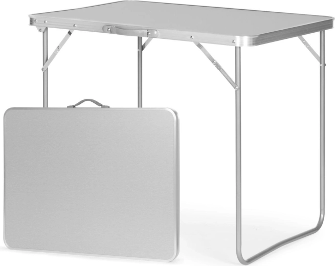 Sulankstomas turistinis stalas lagamino su rankena formos 80 × 60 × 70 cm, sidabrinis - 1 vnt.