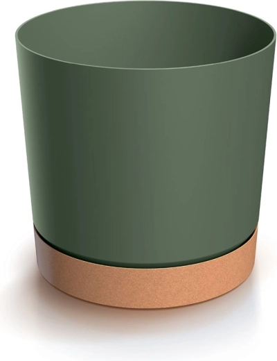 Flowerpot with Saucer TUBO ECO Wood 10.8 cm dark green