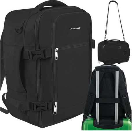 Trizand travel backpack 40 × 25 × 20 cm 20 l black (carry-on luggage 2-in-1 backpack/bag)
