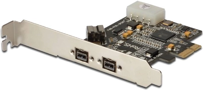FireWire 800 PCIe controller with 2x external and 1x internal port, low profile