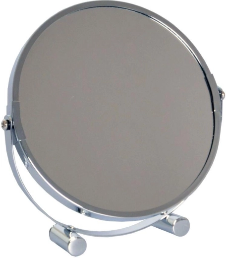 Dvipusis kosmetinis veidrodėlis su stovu, 17 cm skersmens, chromuotas