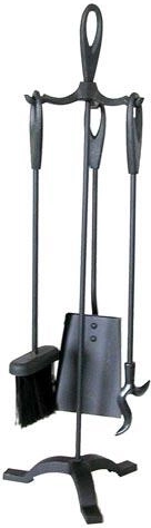 Fireplace tool set with stand 63 cm, black steel, 3-piece set
