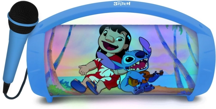 Vaikiškas „Lexibook Stitch“ Bluetooth garsiakalbis su mikrofonu ir šviečiančiu skydeliu