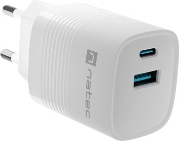 Natec Ribera GaN USB įkroviklis su 1x USB-A ir 1x USB-C 30 W, baltas