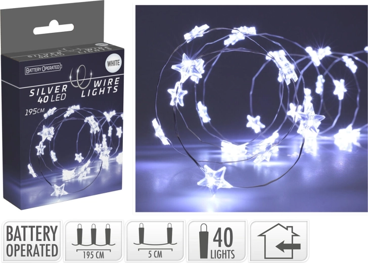 Kalėdinis LED žvaigždžių apšvietimas 1,95 m 40 LED šaltai balta - 1 vnt.