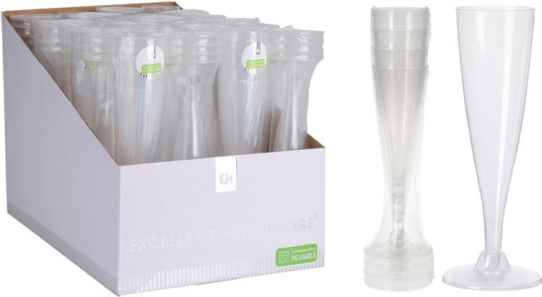 Plastikinės šampano fleitos tipo taurės 130 ml, rinkinys 4 vnt.