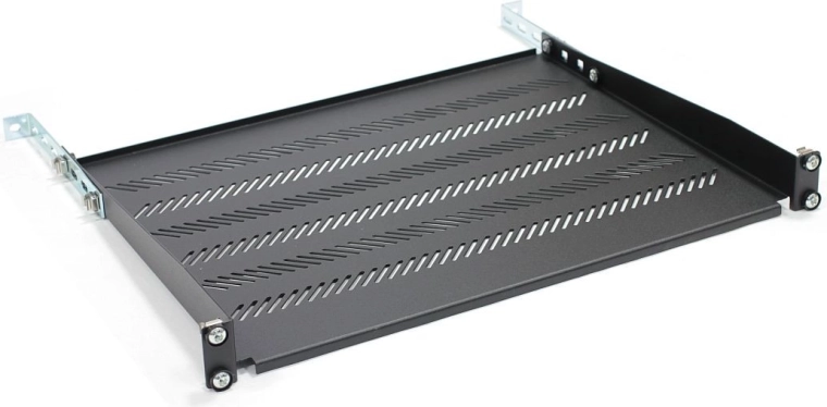Reguliuojama perforuota lentyna 19" rack spintai 1U, 483 × 350 mm, juoda