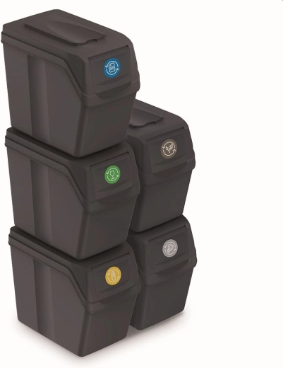 5 rūšiavimo šiukšliadėžių rinkinys Sortibox, 5×20 l, antracito spalvos