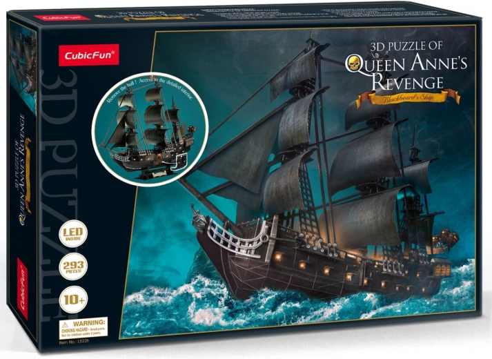 Šviečianti 3D burlaivio „Queen Anne's Revenge“ dėlionė