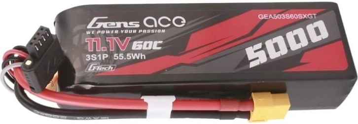 Gens ace g-tech 5000mah 11,1 v 60c 3s trumpa LiPo baterija su XT60 jungtimi