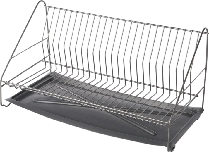 Single-tier dish drying rack 50 cm, silver, with drip tray