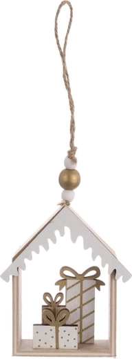 Hanging wooden house, beige, 12 cm