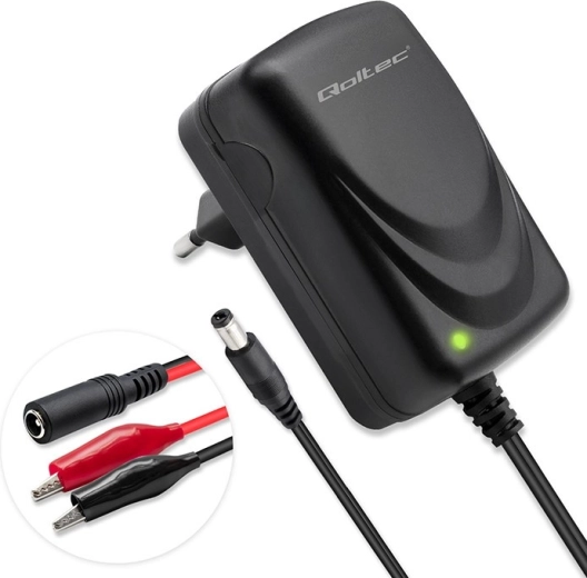 Išmanus AGM, GEL ir STD akumuliatorių įkroviklis 6 V / 12 V su LED indikacija, 6 W, 5,5×2,1 mm jungtis, 1,8 m kabelis
