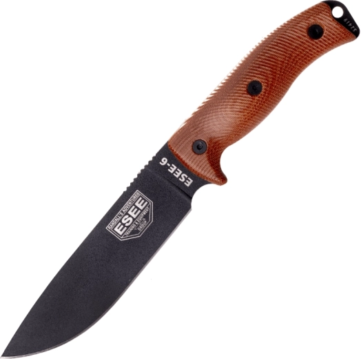 ESEE Model 6 išgyvenimo peilis su juoda geležte ir ruda Micarta rankena
