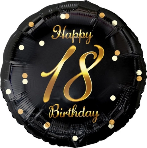 Foil Balloon Happy 18th Birthday, black with gold print